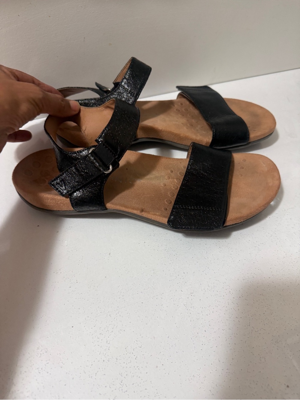VIONIC Black Women's Comfort Sandals with Adjustable Ankle Strap